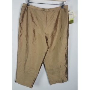 Coldwater Creek Sz. P 14 100% Pure Silk Lightweight Bronze Cropped Leg Pants NWT